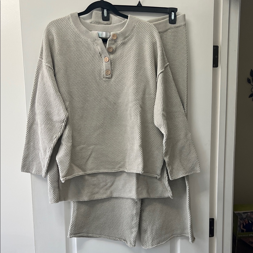 Free People Light Green Knit Button Cardigan Set